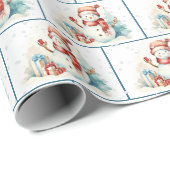 雪片の水彩クリスマス雪だるま ラッピングペーパー (ロールコーナー)