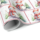 雪片の水彩クリスマス雪だるま ラッピングペーパー (ロールコーナー)