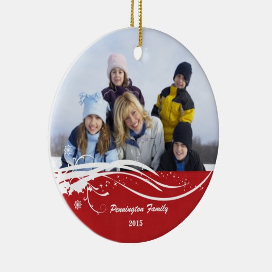 雪片の渦巻のクリスマスの休日の写真のオーナメント セラミックオーナメント (右)