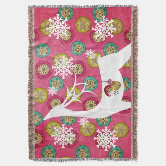 雪片の球体の白いシカの休日の投球 スローブランケット (正面縦)