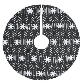 雪片の白黒パターンのクリスマス ブラッシュドポリエステルツリースカート