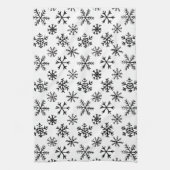 雪片の白黒パターン キッチンタオル (縦)