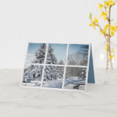 雪片の窓の冬の国のシーン カード (黄色い花)