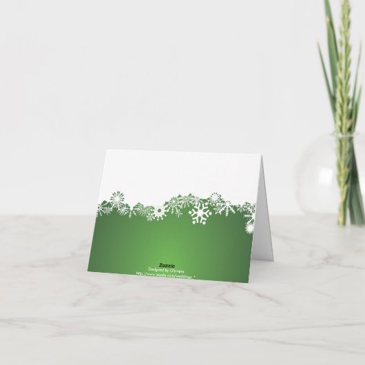 雪片の緑の白い冬の結婚式は感謝していしています サンキューカード (裏面)