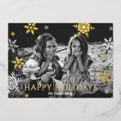 雪片の落下ハッピーホリデーズレッドゴールドフォイルホ 箔シーズンカード (正面)