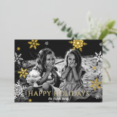 雪片の落下ハッピーホリデーズレッドゴールドフォイルホ 箔シーズンカード (立ち正面)