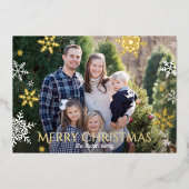 雪片の落下フルフォトグリーンクリスマス金ゴールド 箔シーズンカード (正面)