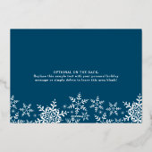 雪片の落下フルフォトブルークリスマス金ゴールド 箔シーズンカード (裏面)