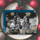 雪片の落下フルフォトブルークリスマス金ゴールド 箔シーズンカード