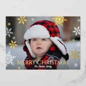 雪片の落下フルフォトレッドクリスマス金ゴールド 箔シーズンカード (正面)