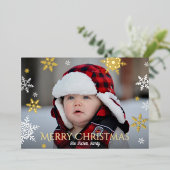 雪片の落下フルフォトレッドクリスマス金ゴールド 箔シーズンカード (立ち正面)