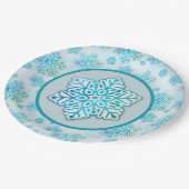 雪片の虹色ブルー ペーパープレート (アングル)