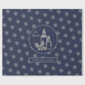 雪片の蝋燭のヒイラギの青く、銀製のクリスマス ラッピングペーパー (フラット)