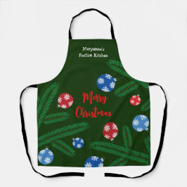 雪片の装飾を施したクリスマスツリーの枝 エプロン