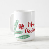 雪片の装飾を施したクリスマスツリーの枝 コーヒーマグカップ (正面左)