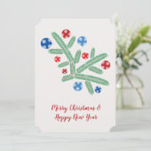 雪片の装飾を施したクリスマスツリーの枝 シーズンカード (スタンド正面)