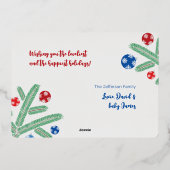 雪片の装飾を施したクリスマスツリーの枝 箔シーズンカード (裏面)