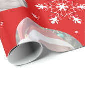 雪片の赤い写真パターンクリスマスファミリーの写真 ラッピングペーパー (ロールコーナー)