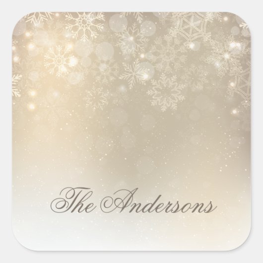雪片の金ゴールドのパーソナライズなHolida |のステッカーのシール スクエアシール (正面)