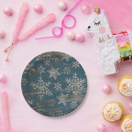 雪片の青いクリスマスの休日の冬のプレート ペーパープレート (パーティー)