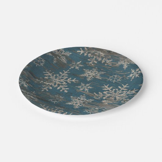 雪片の青いクリスマスの休日の冬のプレート ペーパープレート (アングル)