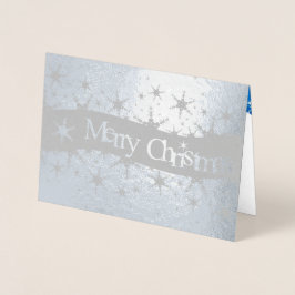 雪片の青いメリークリスマス-銀ぱくカード 箔カード