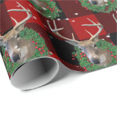 雪片の鹿とクリスマスリース ラッピングペーパー (ロールコーナー)