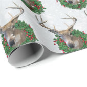 雪片の鹿とクリスマスリース ラッピングペーパー (ロールコーナー)