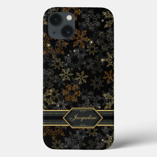 雪片の黒いダマスク織のエレガントなパターン Case-Mate iPhoneケース (裏面)