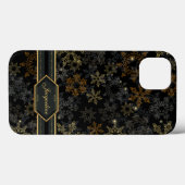 雪片の黒いダマスク織のエレガントなパターン Case-Mate iPhoneケース (裏面 (横))