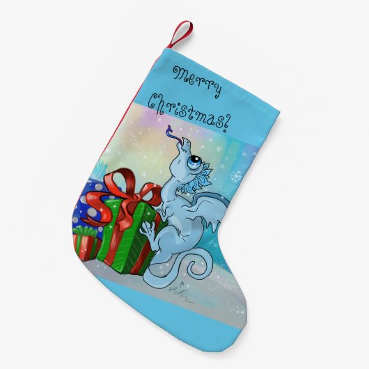 雪片のlilのドラゴンをつかまえて下さい スモールクリスマスストッキング (正面 (吊り時))