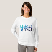 雪片のNoelの青いクリスマス Tシャツ (正面フル)