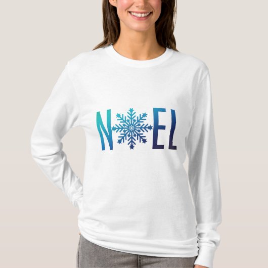 雪片のNoelの青いクリスマス Tシャツ (正面)