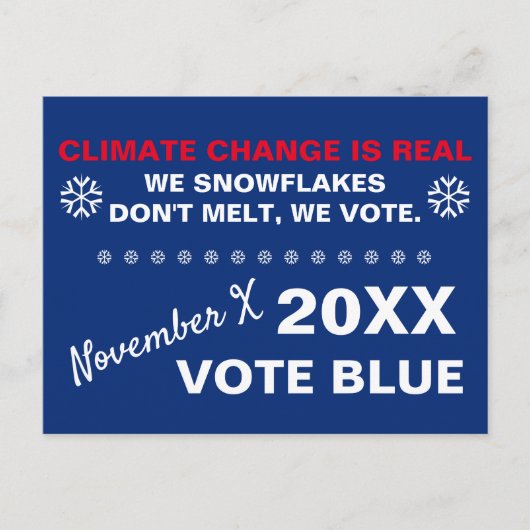 雪片は溶けない、我々は青2020選挙に投票 ポストカード (正面)