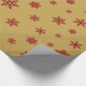 雪片は金ゴールドの赤を模造します ラッピングペーパー (角)