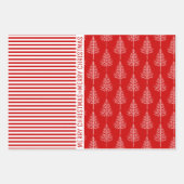 雪片やストライプクリスマスの木々は赤 ラッピングペーパーシート (正面3)