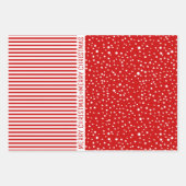雪片やストライプクリスマスの木々は赤 ラッピングペーパーシート (正面2)