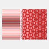雪片やストライプクリスマスの木々は赤 ラッピングペーパーシート (正面)