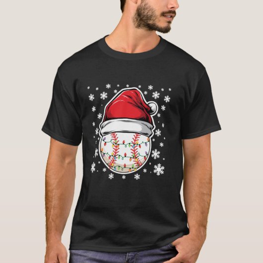 雪片をかぶったクリスマスライト野球 Tシャツ (正面)