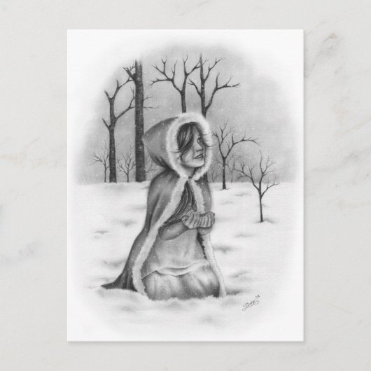 雪片をキャッチするクリスマスポストカード シーズンポストカード (正面)