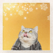 雪片をキャッチ冬ガラスコースター