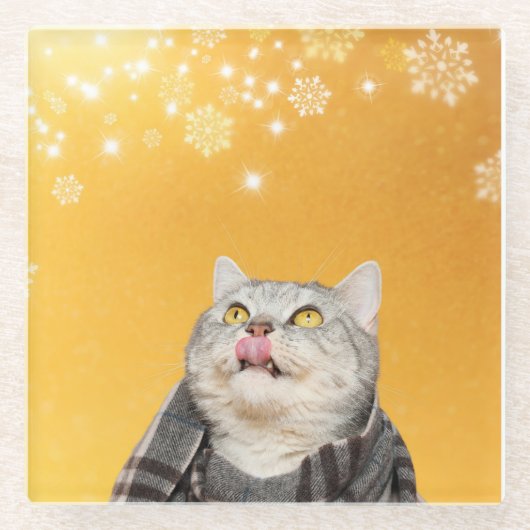 雪片をキャッチ冬ガラスコースター ガラスコースター (正面)