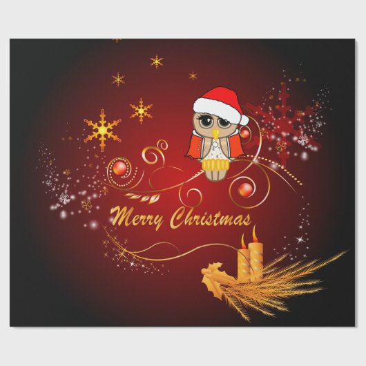 雪片を持つかわいいクリスマスのフクロウ ラッピングペーパー (フラット)
