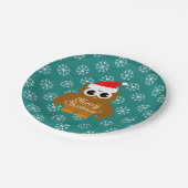 雪片を持つクリスマスの紙皿|サンタのフクロウ ペーパープレート (アングル)