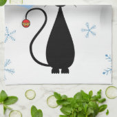 雪片を持つクリスマス猫 キッチンタオル (折り畳み)