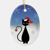 雪片を持つクリスマス猫 セラミックオーナメント (裏面)