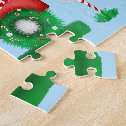 雪片を持つゴルフカートのクリスマスサンタイン ジグソーパズル (側面)