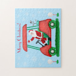 雪片を持つゴルフカートのクリスマスサンタイン ジグソーパズル