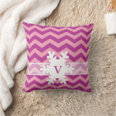 雪片を持つマゼンタフロストオーキッドシェブロン クッション (ブランケット)