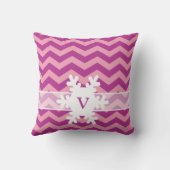 雪片を持つマゼンタフロストオーキッドシェブロン クッション (裏面)